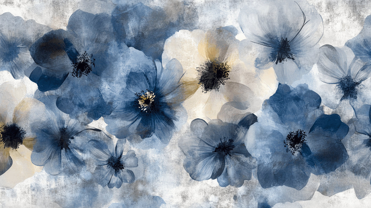 Watercolor floral wallpaper design file showing full blue abstract bloom pattern