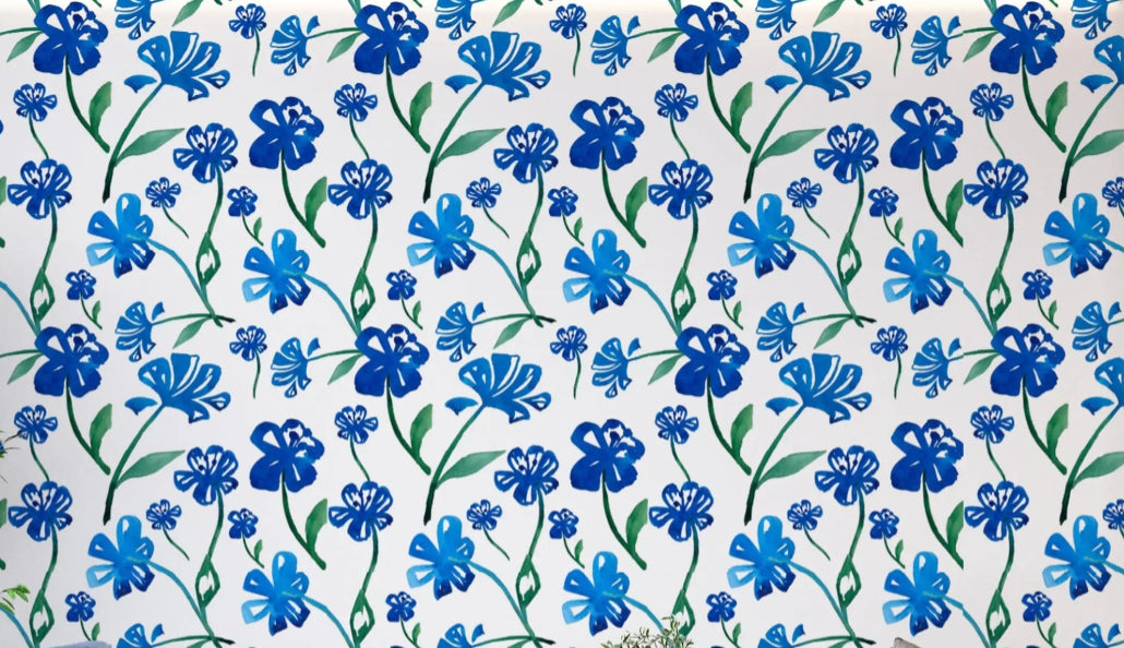 Design file of blue watercolor flower pattern showing detailed bloom arrangement