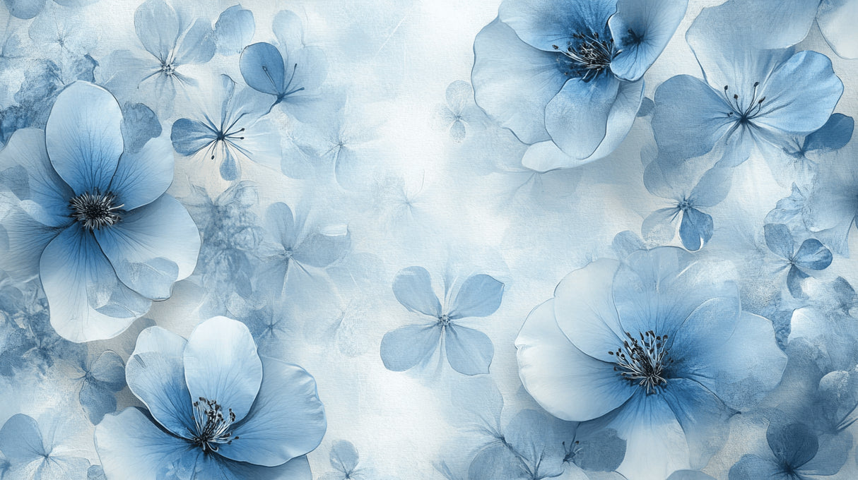Blue watercolor floral wallpaper design file showing delicate blossom pattern