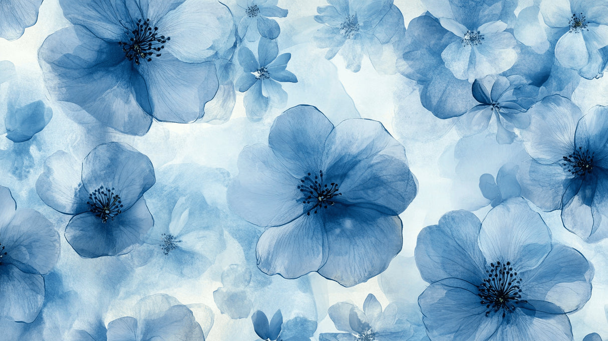 Blue watercolor floral wallpaper design file showing detailed flower pattern and soft color transitions