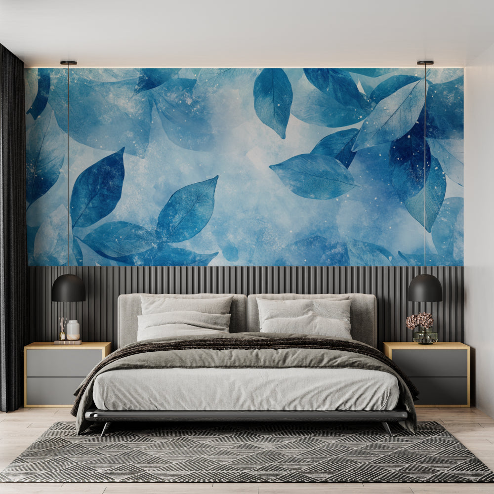 Watercolor leaf pattern creating flow in an elegant entrance hallway