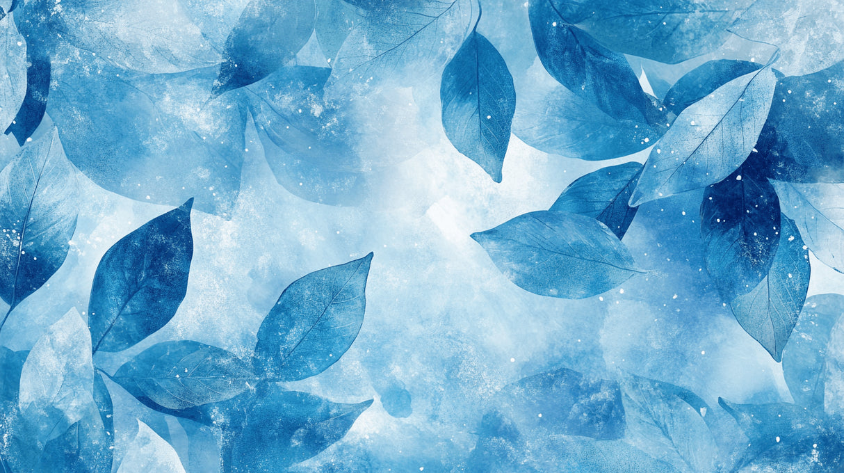 Blue watercolor leaves pattern design file showing intricate details and golden accents