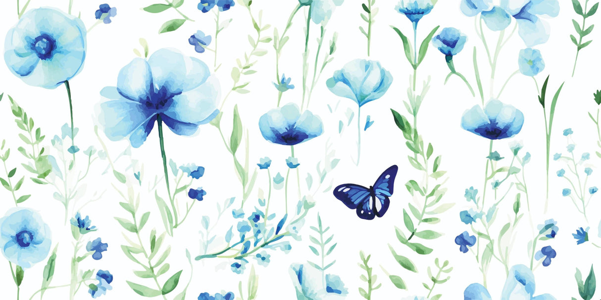 Blue watercolor poppies with butterfly design file showing delicate floral pattern and soft color transitions