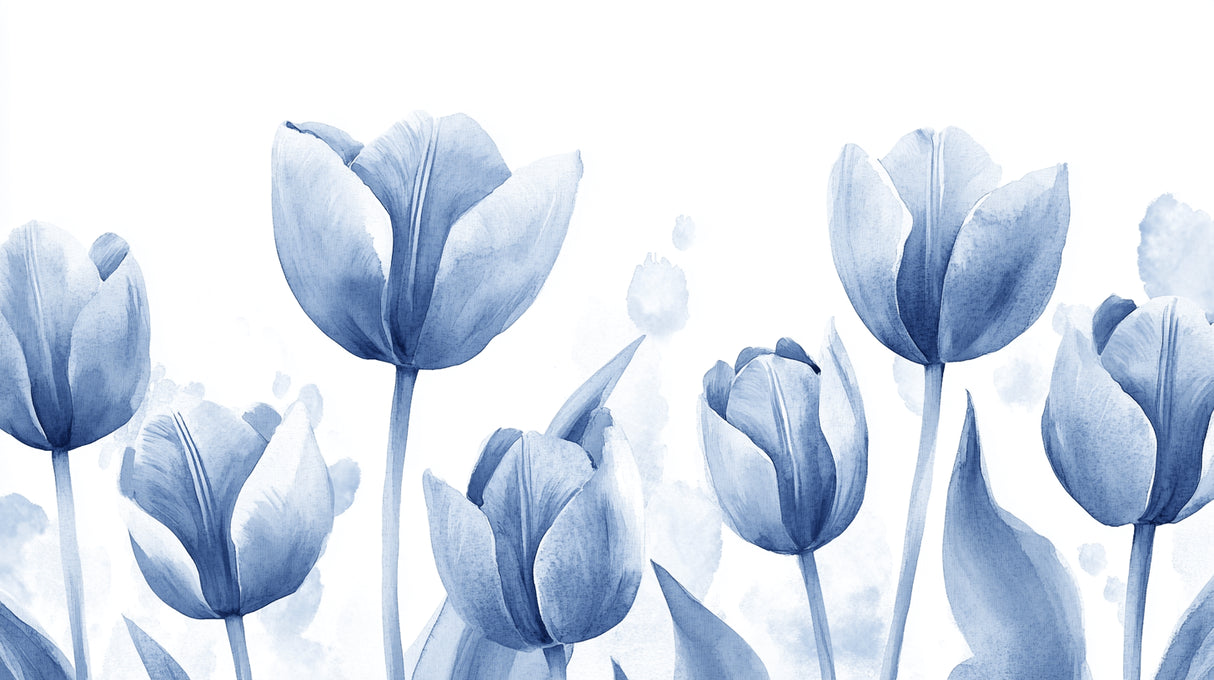 Blue watercolor tulip wallpaper design file showing full pattern detail