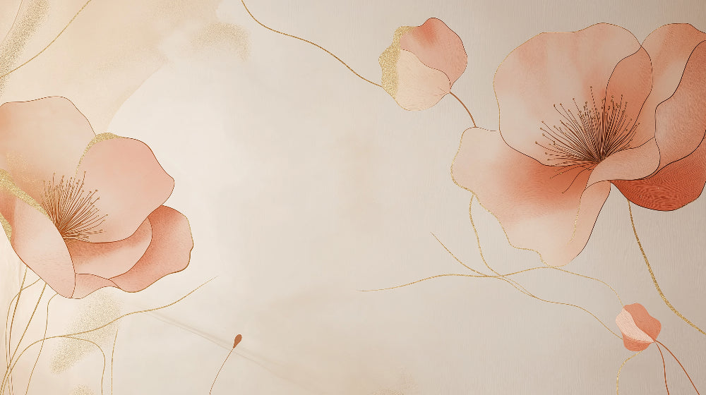 Blush pink floral wallpaper design file with delicate gold accent details