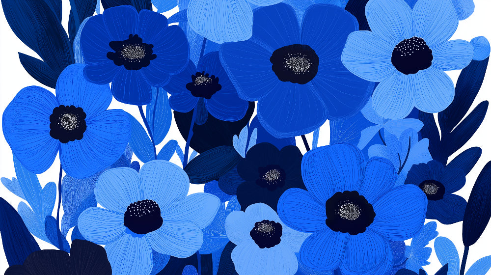 Bold Blue Blooms Pattern design file showing detailed blue flower arrangement on white background
