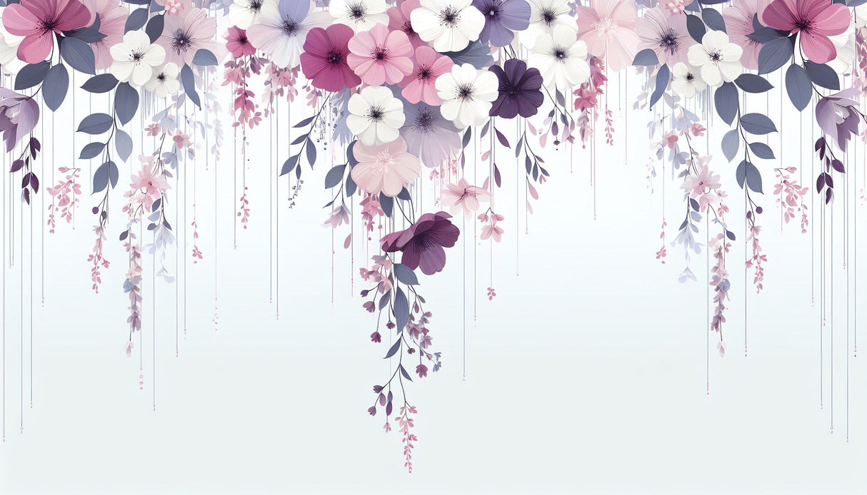 Cascading pink and purple flowers wallpaper design file showing detailed watercolor blooms pattern