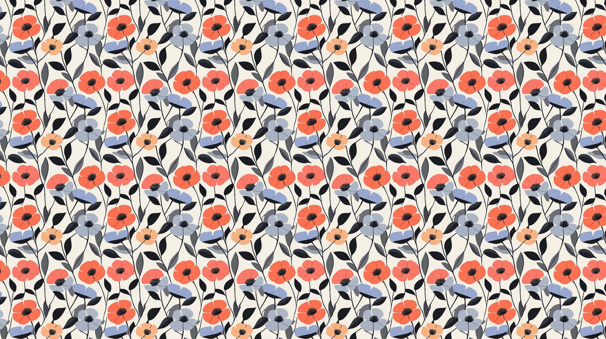Coral and blue Poppy pattern design file showing detailed floral artwork and color palette