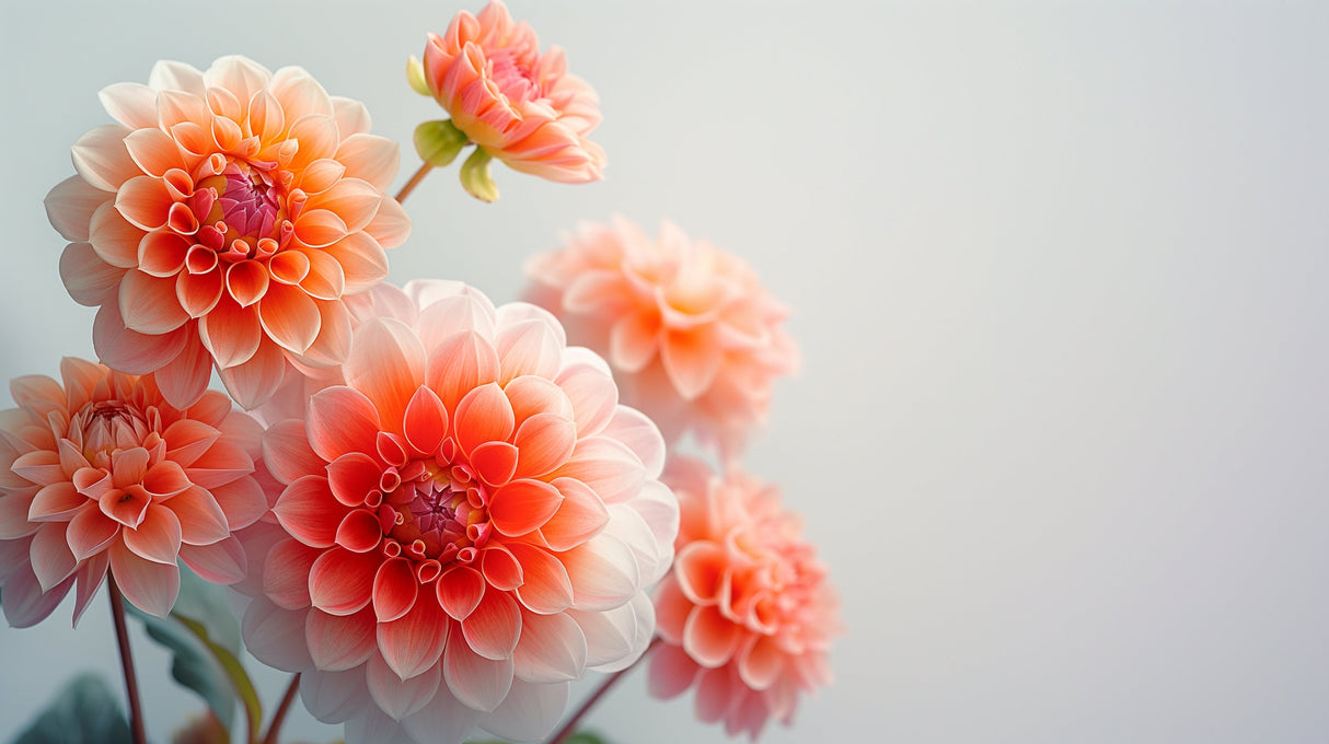Coral Dahlia floral wallpaper design file showing detailed bloom pattern and misty background texture