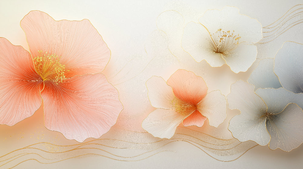 Coral and gold Hibiscus pattern design file showing intricate floral details and metallic accents