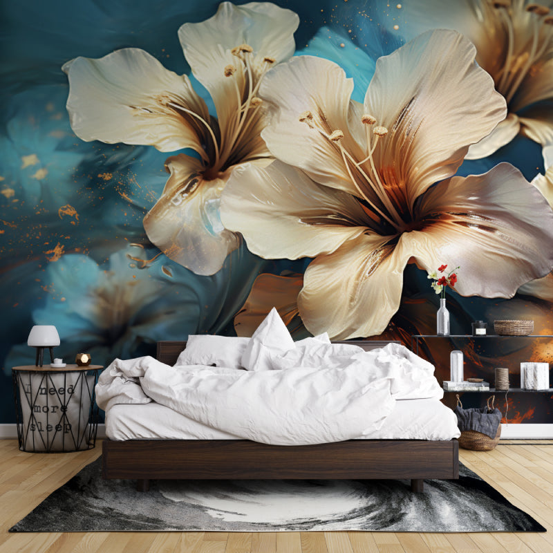 Large-scale hibiscus print transforming entrance hallway with elegant style