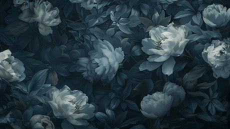Design file of enchanted white peonies on deep blue background pattern