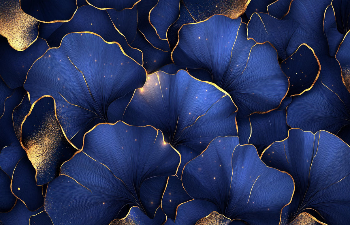 Blue and gold floral wallpaper design file showing intricate petal pattern