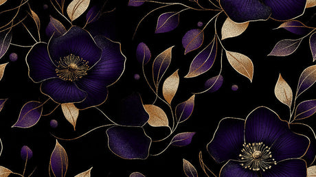 Deep purple blooms with gold accents wallpaper design file showing intricate floral pattern details
