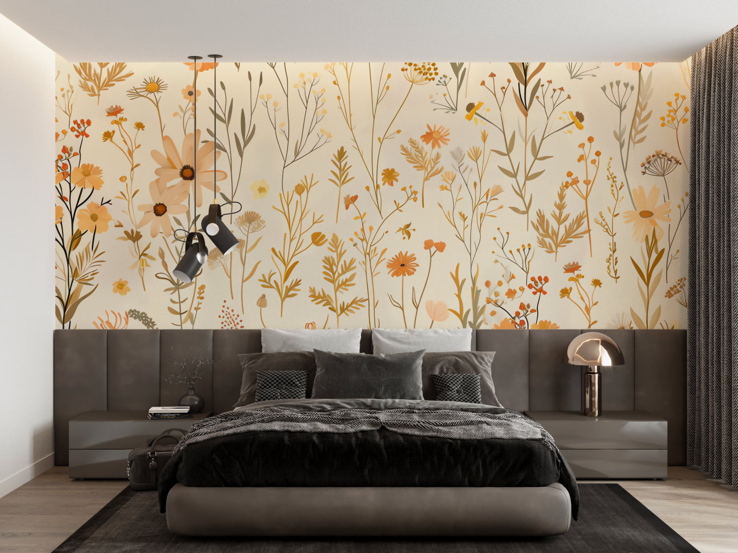 Botanical wallpaper creating warmth in a dining room setting