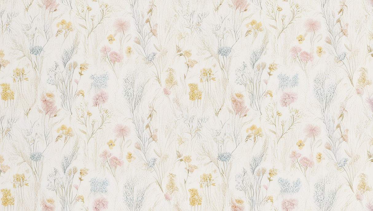 Design file of hand-drawn pastel wildflowers pattern on cream background