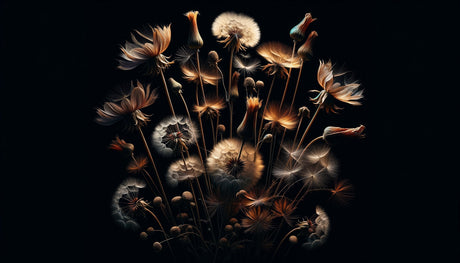 Dramatic floral mural featuring golden dandelions in elegant dining room setting