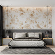 Beige floral wallpaper creating a serene atmosphere in a modern living room