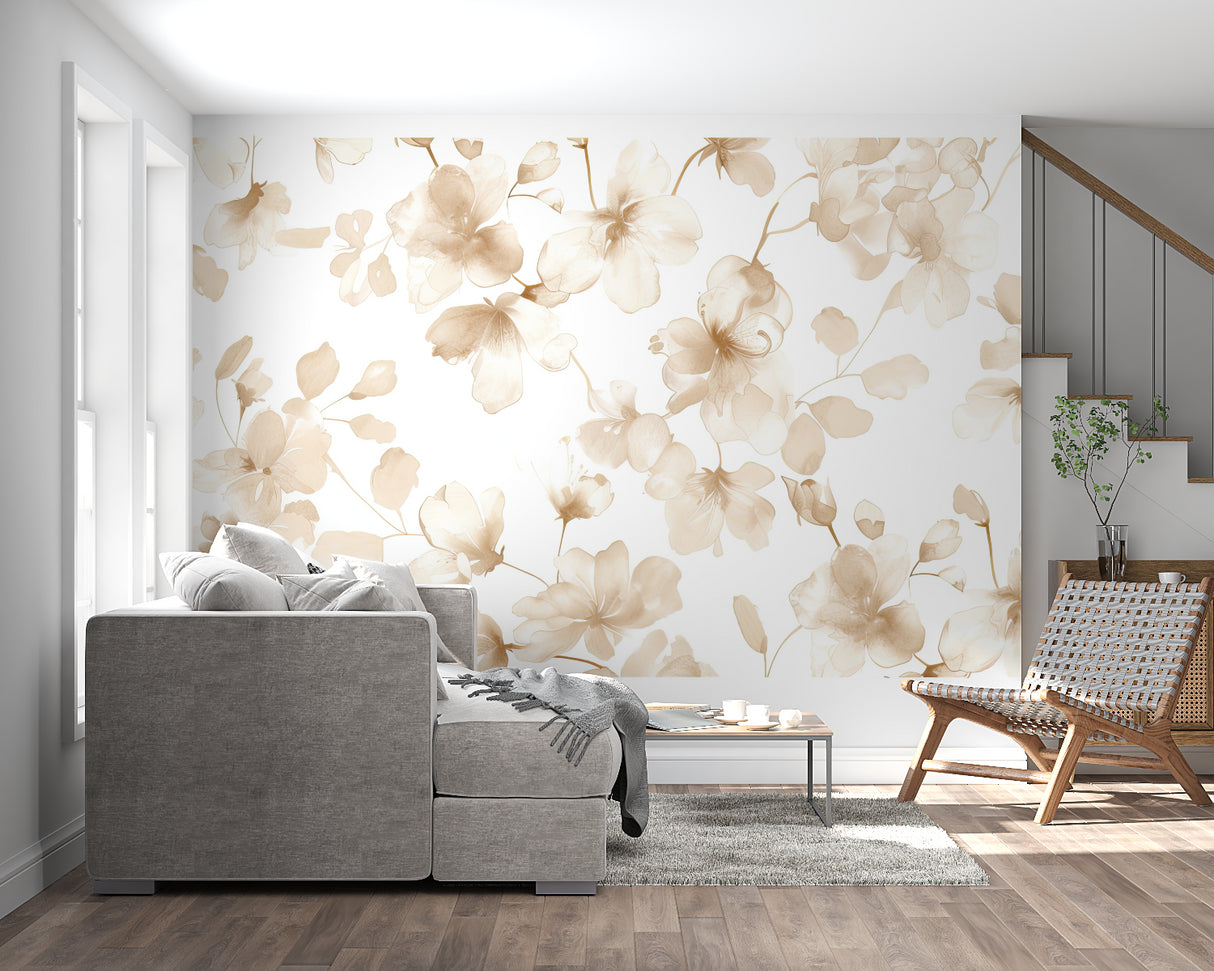 Watercolor flower mural adding elegance to a master bedroom wall