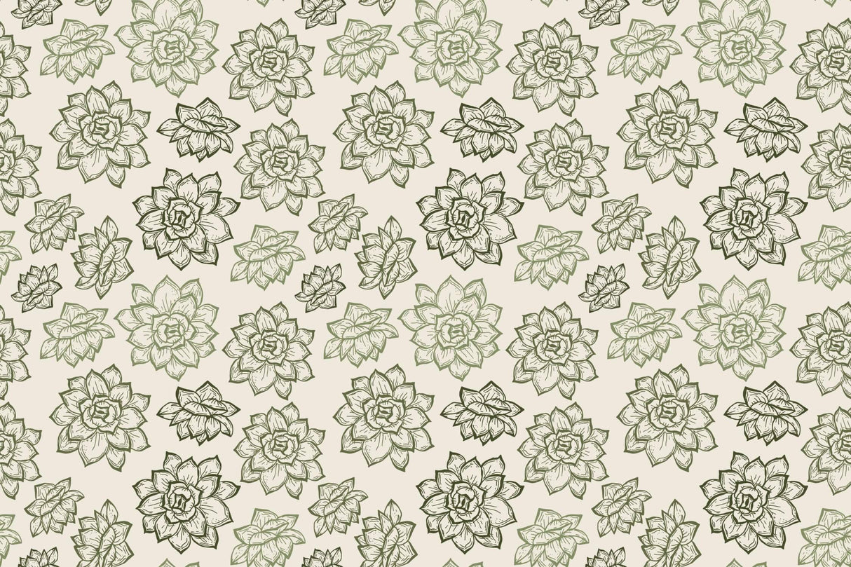 Succulent wallpaper design file showing detailed green botanical pattern on beige background