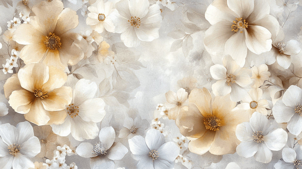 Beige watercolor floral wallpaper design file showing intricate bloom pattern and subtle color transitions