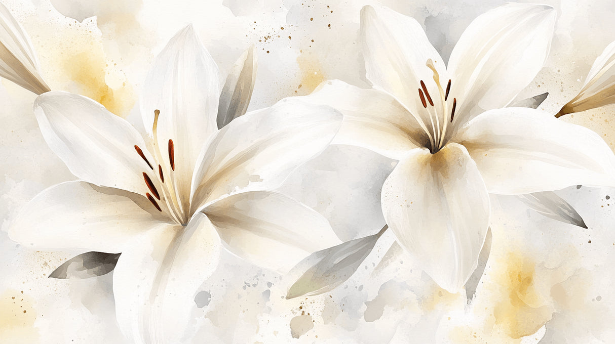 White lily watercolor wallpaper design file showing delicate floral pattern and soft color details