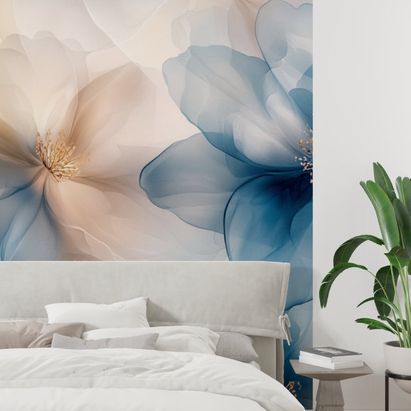 Ethereal flower wallpaper making a statement in an elegant dining room setting