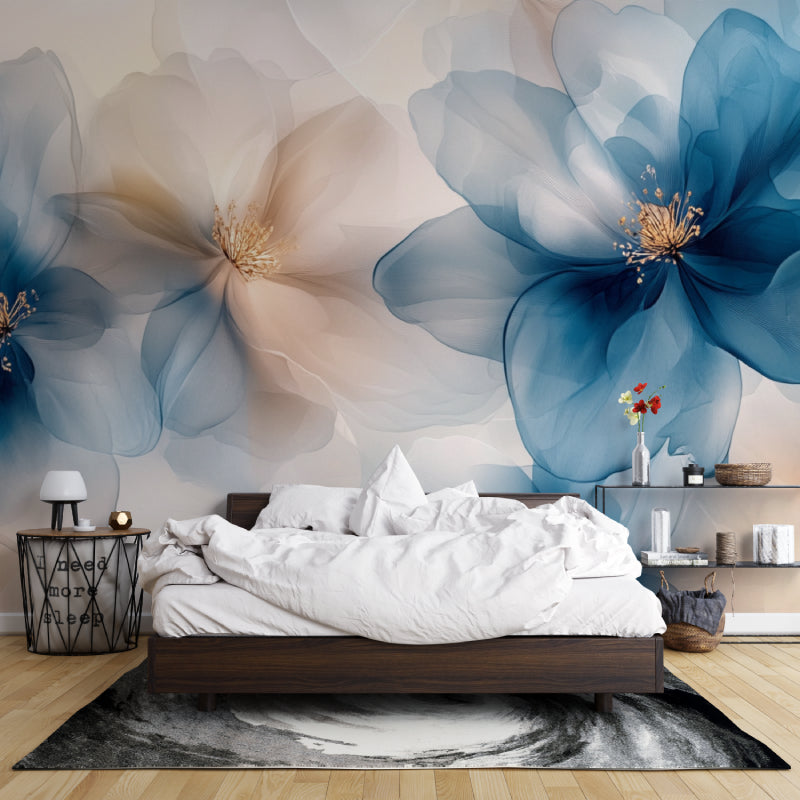 Floral wall mural creating a peaceful atmosphere in a reading nook
