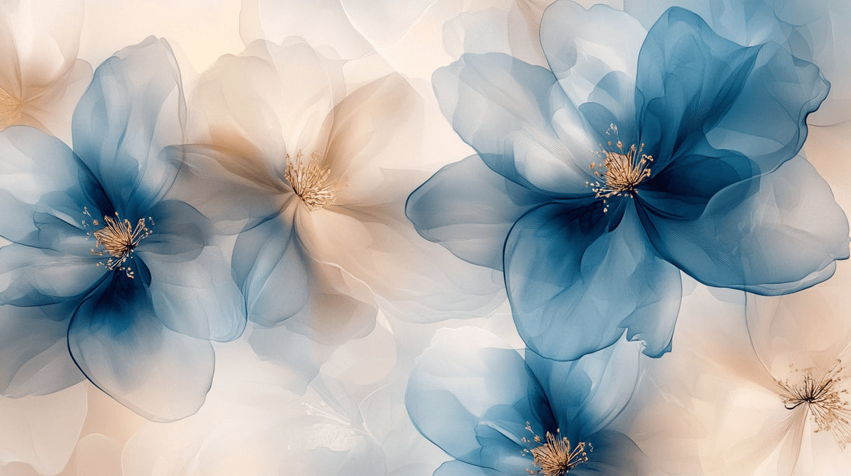 Watercolor floral wallpaper design file showing detailed blue and beige bloom pattern