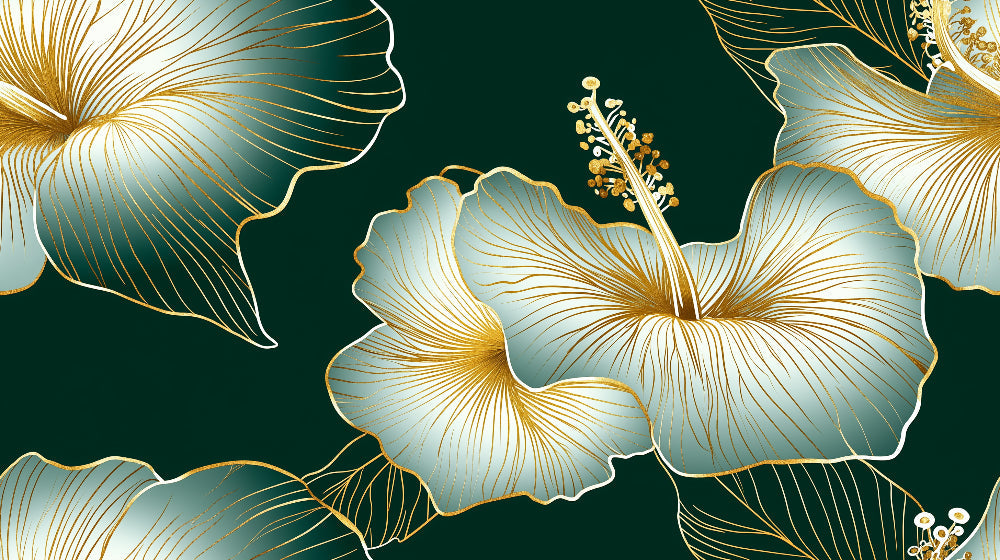 Gold Hibiscus on Emerald Green wallpaper design file showing intricate floral pattern and metallic details