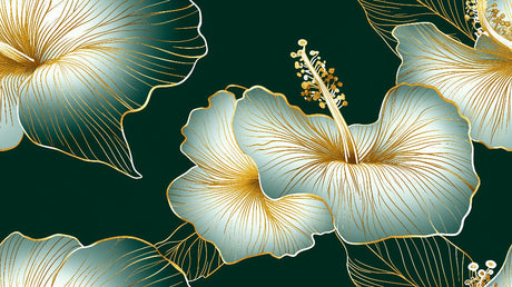 Gold Hibiscus on Emerald Green wallpaper design file showing intricate floral pattern and metallic details