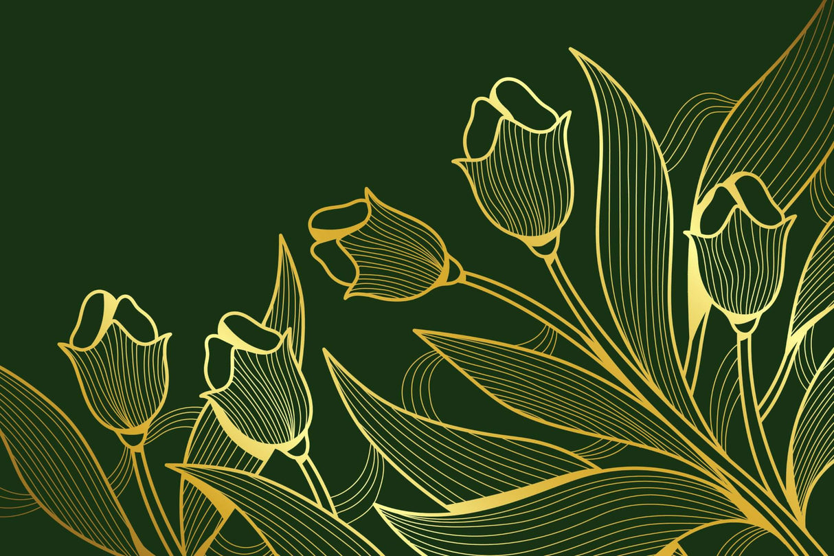 Gold tulips on emerald green wallpaper design file showing detailed pattern and textures