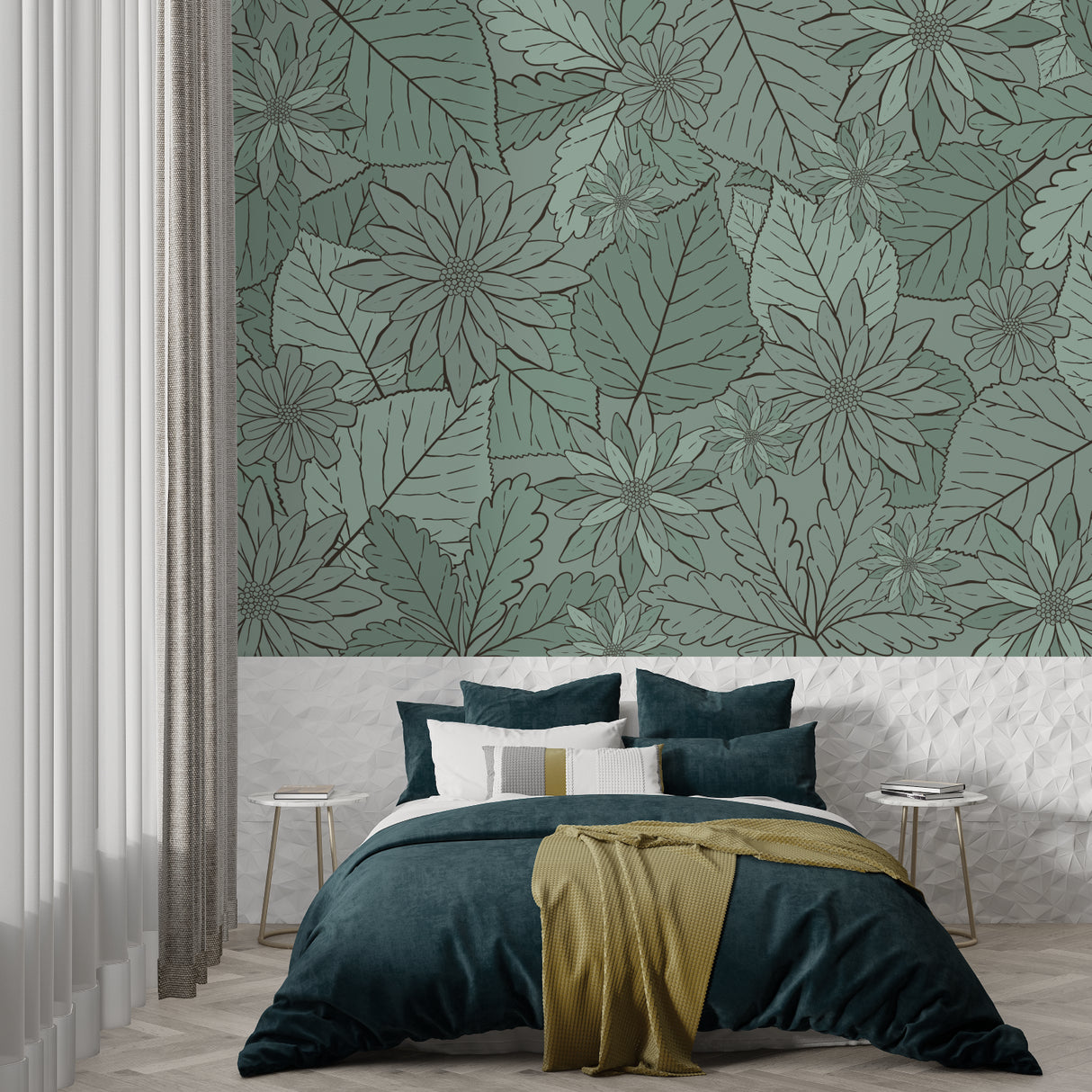 Botanical wall mural adding elegant touch to an entrance hallway
