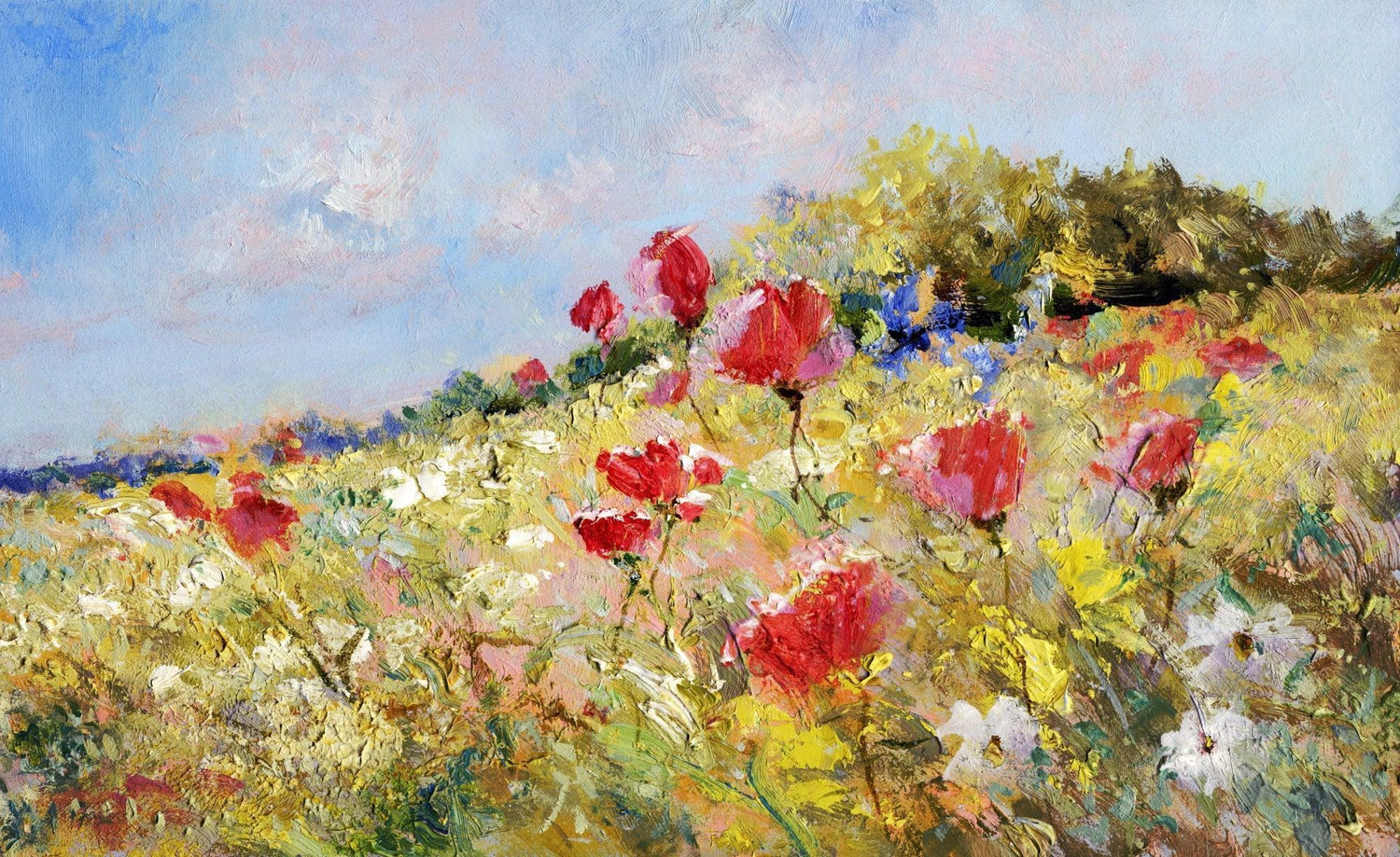 Poppy field wallpaper design file showing vibrant red flowers and impressionist brushstrokes