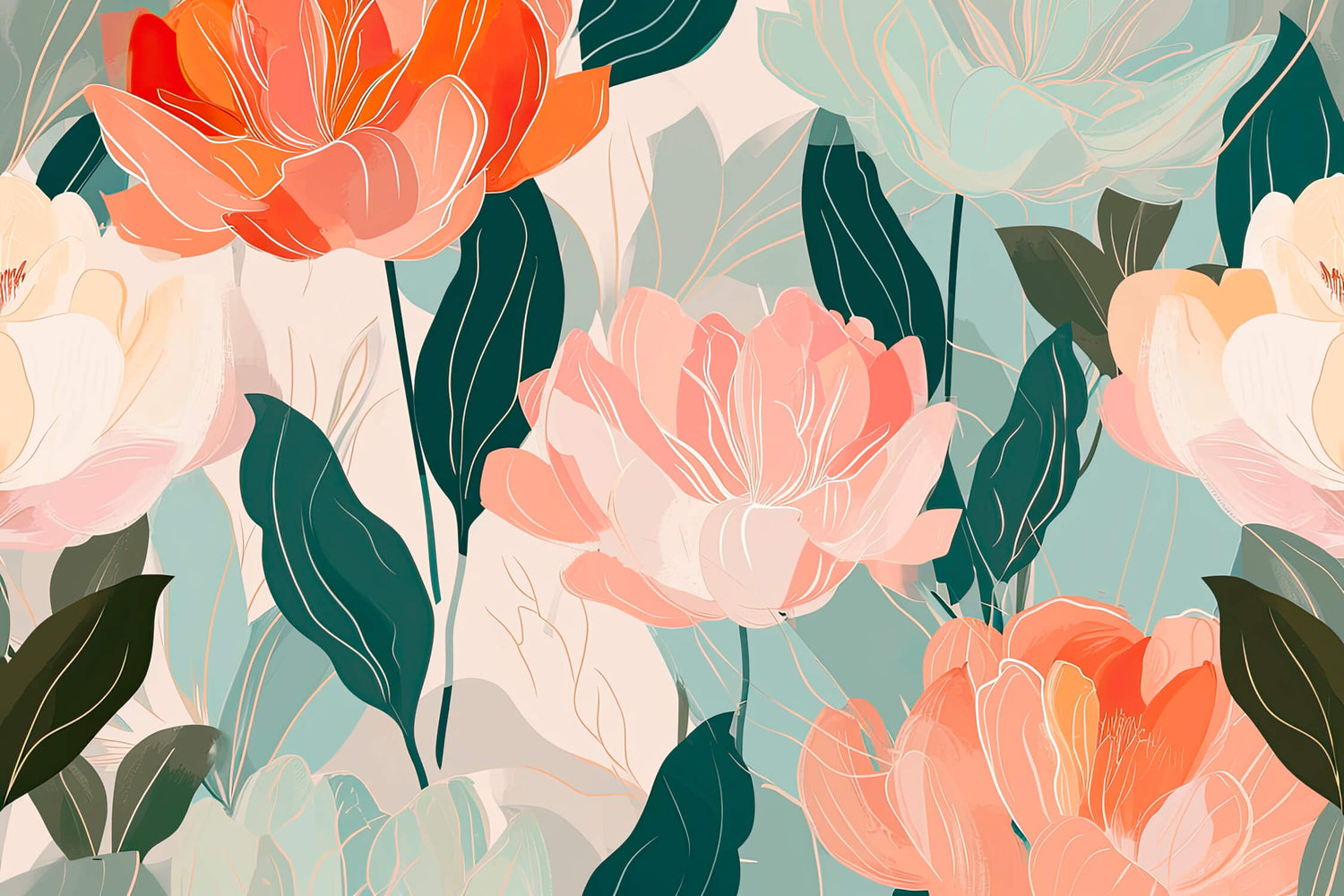 Coral peony wallpaper design file showing full pattern and color details