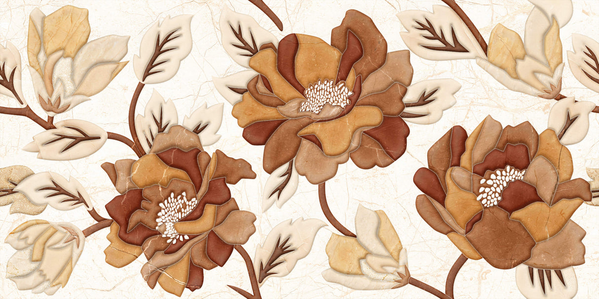Design file showing detailed terracotta floral pattern on cream background