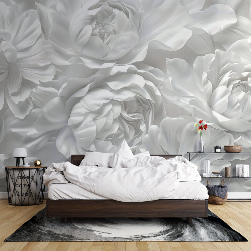 White floral mural wallpaper makes statement in boutique entrance