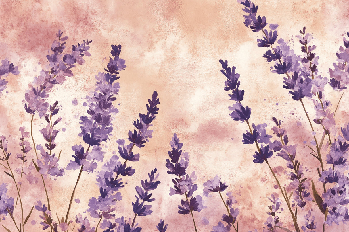 Lavender and terracotta watercolor wallpaper design file showing intricate floral pattern