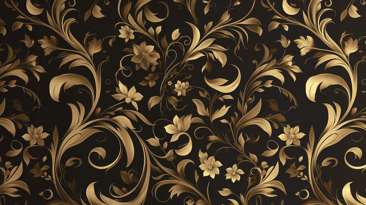 Black and gold floral pattern design file showing intricate metallic details