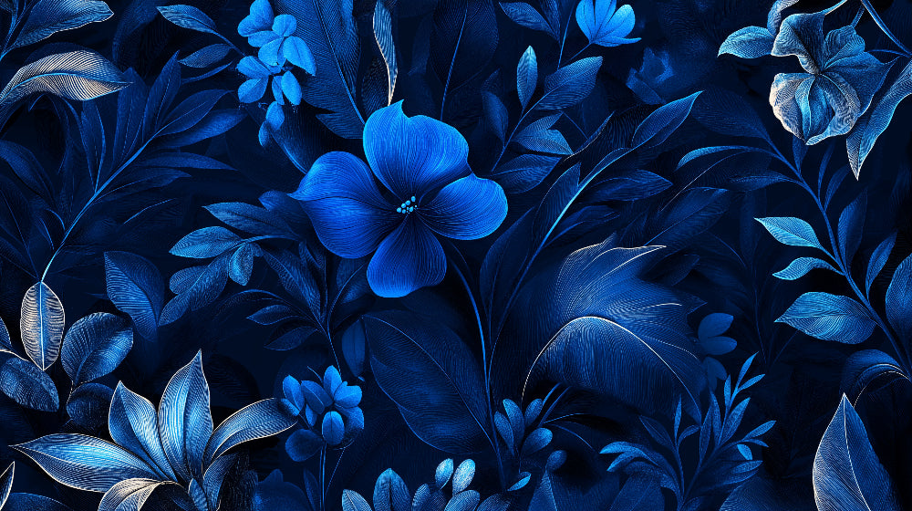 Blue botanical floral wallpaper design file showing intricate flower pattern detail