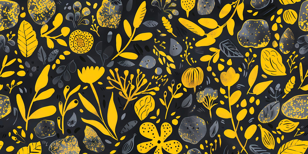 Design file showing yellow botanical pattern on black background