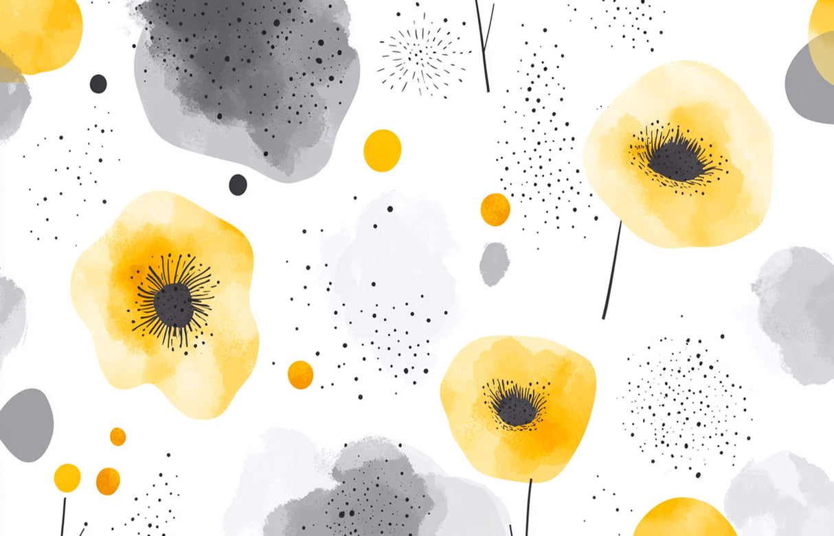 Yellow and grey watercolor floral wallpaper design file showing full pattern detail