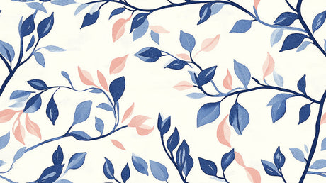 Navy and pink floral wallpaper design file showing detailed leaf pattern and color variations
