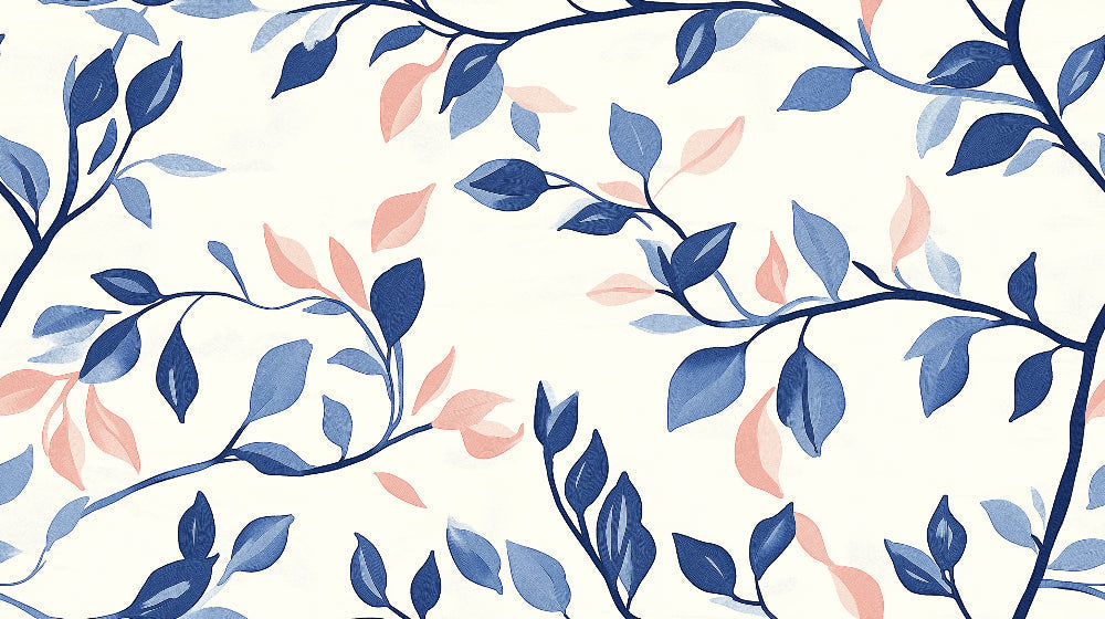 Navy and pink floral wallpaper design file showing detailed leaf pattern and color variations