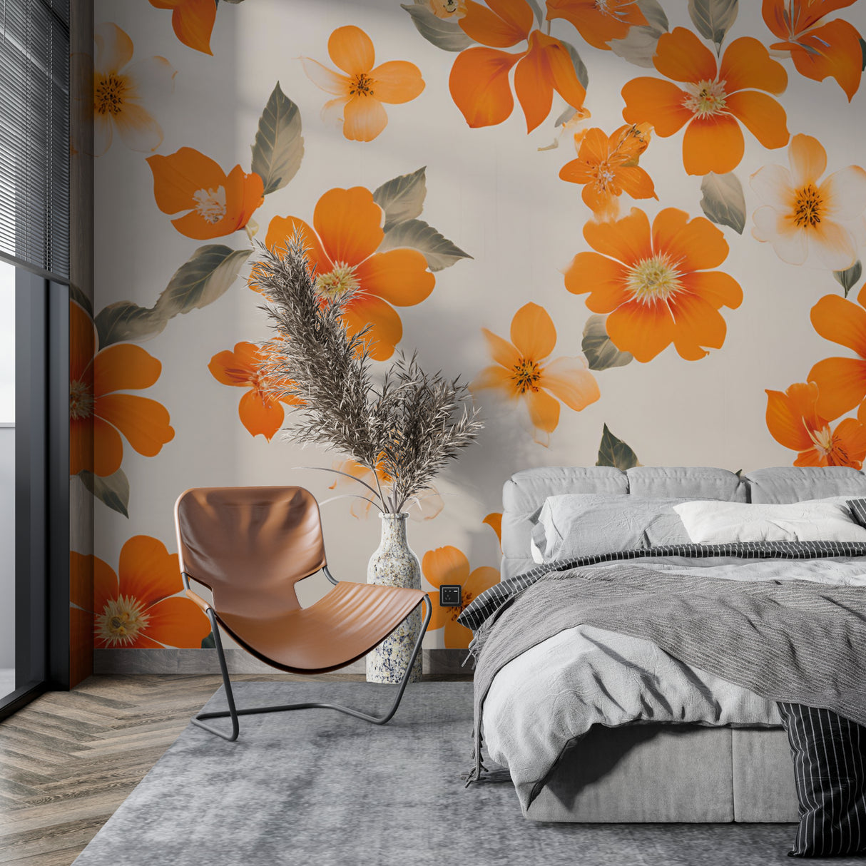 Orange Blossom Wallpaper making a dining room feel fresh and inviting