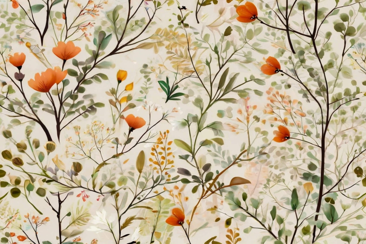 Orange blossoms and green foliage design file showing intricate botanical pattern
