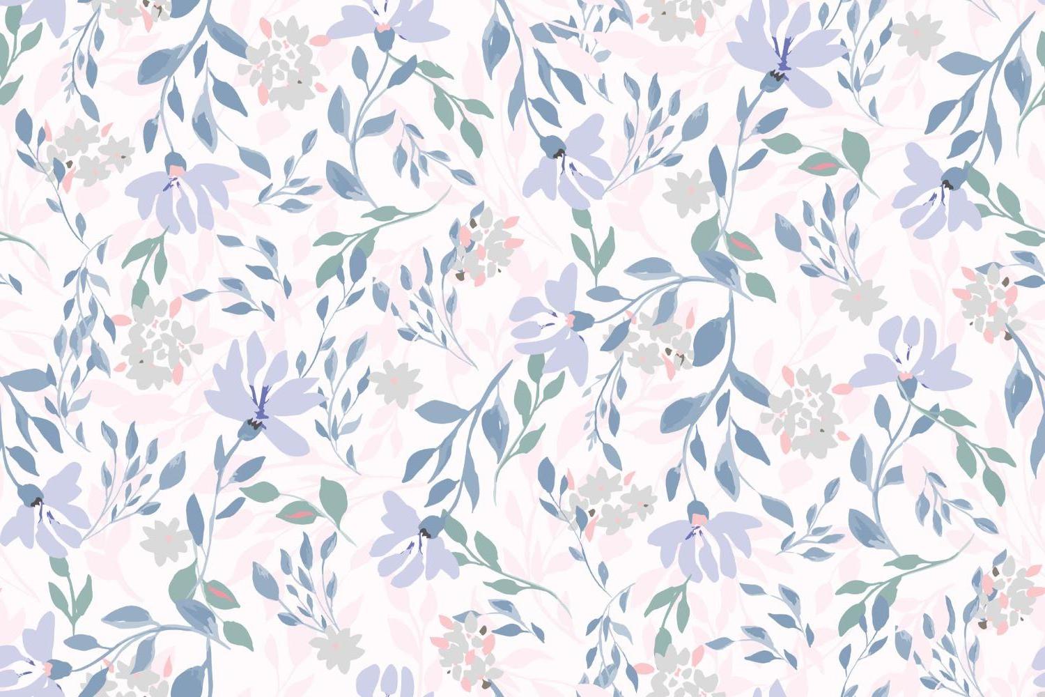 Design file showing detailed lavender blooms and sage foliage pattern on blush background