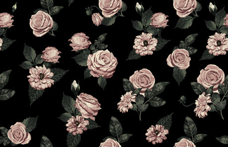 Pink roses on black background design file showing intricate floral pattern