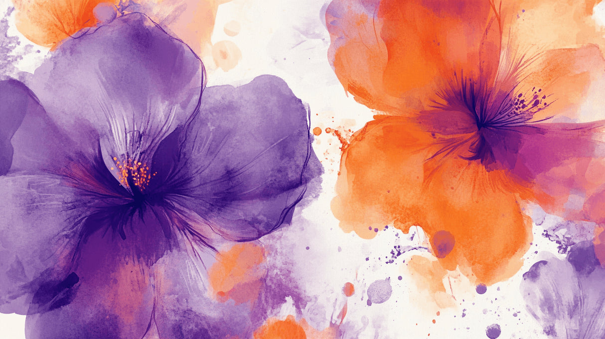 Watercolor floral design file showing detailed purple and orange bloom pattern