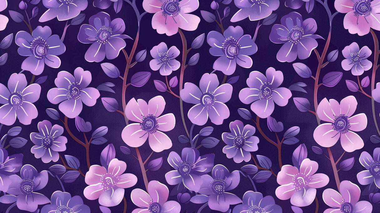 Design file showing detailed purple floral pattern with intricate blossom details